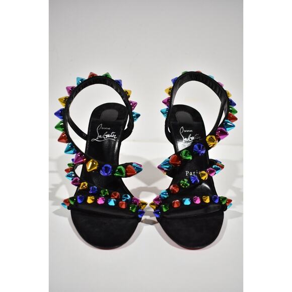 Christian Louboutin Spikita Strap 100 Black Suede Strappy Sandal Heel Pump 36.5 - Picture 4 of 10